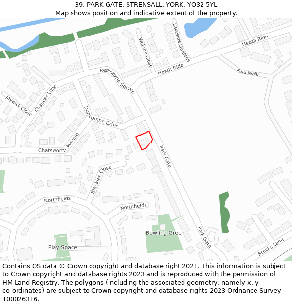 39, PARK GATE, STRENSALL, YORK, YO32 5YL: Location map and indicative extent of plot