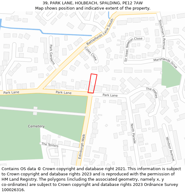 39, PARK LANE, HOLBEACH, SPALDING, PE12 7AW: Location map and indicative extent of plot