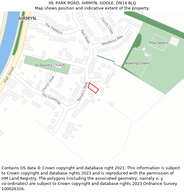 39, PARK ROAD, AIRMYN, GOOLE, DN14 8LQ: Location map and indicative extent of plot