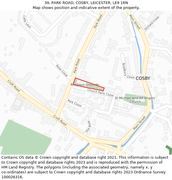 39, PARK ROAD, COSBY, LEICESTER, LE9 1RN: Location map and indicative extent of plot