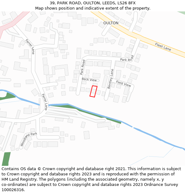 39, PARK ROAD, OULTON, LEEDS, LS26 8FX: Location map and indicative extent of plot
