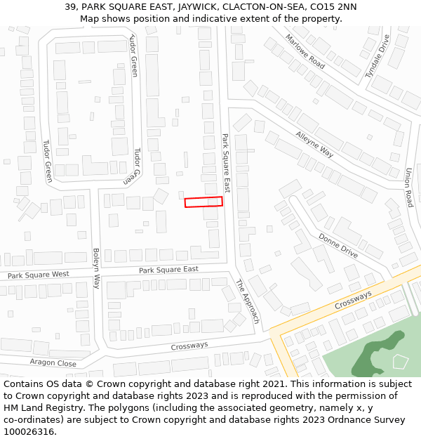 39, PARK SQUARE EAST, JAYWICK, CLACTON-ON-SEA, CO15 2NN: Location map and indicative extent of plot