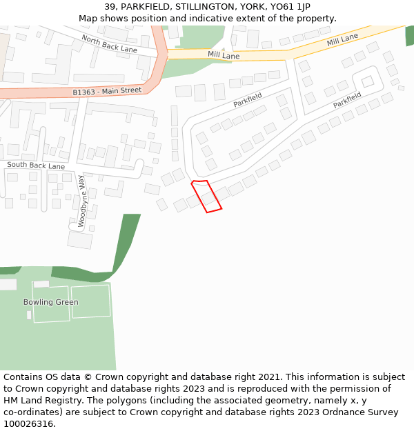 39, PARKFIELD, STILLINGTON, YORK, YO61 1JP: Location map and indicative extent of plot