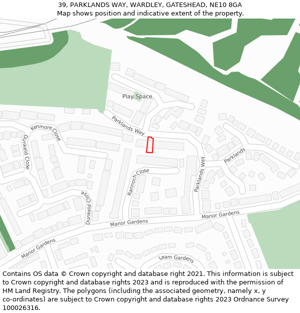 39, PARKLANDS WAY, WARDLEY, GATESHEAD, NE10 8GA: Location map and indicative extent of plot