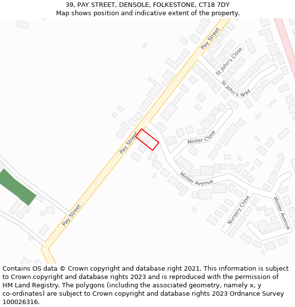 39, PAY STREET, DENSOLE, FOLKESTONE, CT18 7DY: Location map and indicative extent of plot
