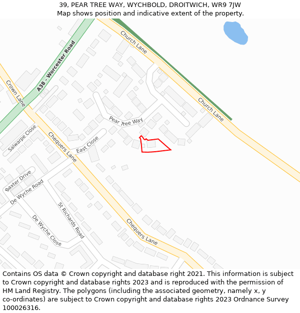 39, PEAR TREE WAY, WYCHBOLD, DROITWICH, WR9 7JW: Location map and indicative extent of plot