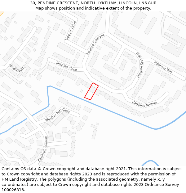 39, PENDINE CRESCENT, NORTH HYKEHAM, LINCOLN, LN6 8UP: Location map and indicative extent of plot