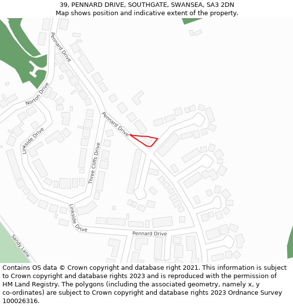 39, PENNARD DRIVE, SOUTHGATE, SWANSEA, SA3 2DN: Location map and indicative extent of plot