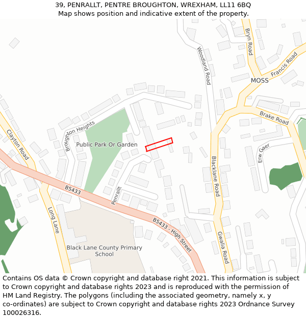 39, PENRALLT, PENTRE BROUGHTON, WREXHAM, LL11 6BQ: Location map and indicative extent of plot