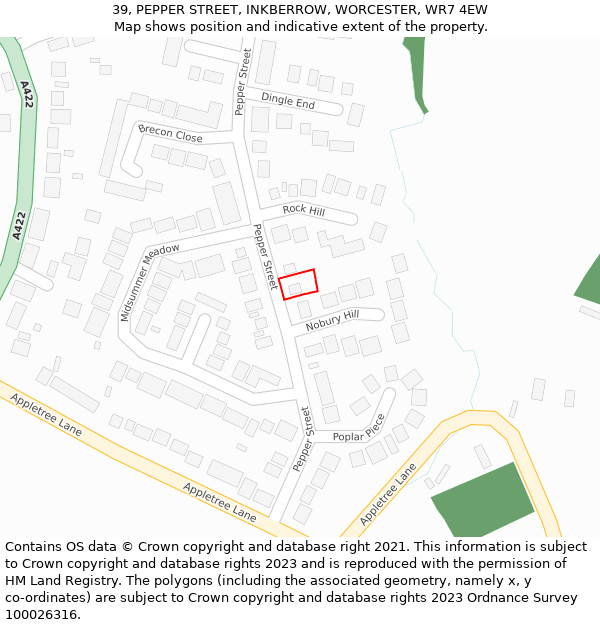 39, PEPPER STREET, INKBERROW, WORCESTER, WR7 4EW: Location map and indicative extent of plot