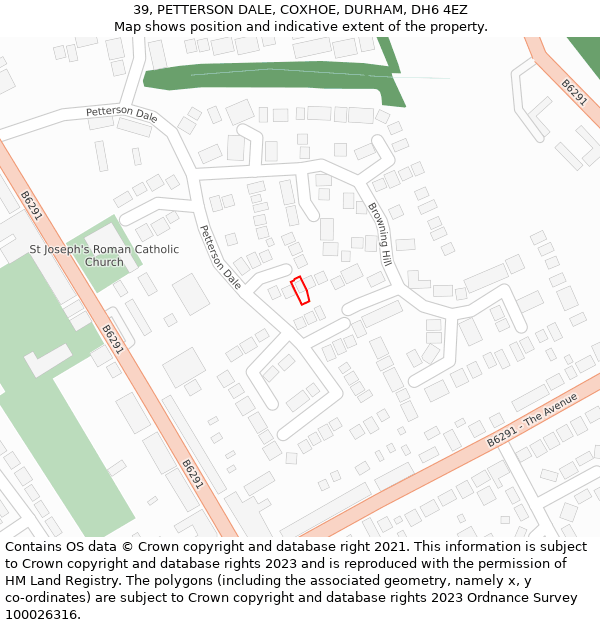 39, PETTERSON DALE, COXHOE, DURHAM, DH6 4EZ: Location map and indicative extent of plot