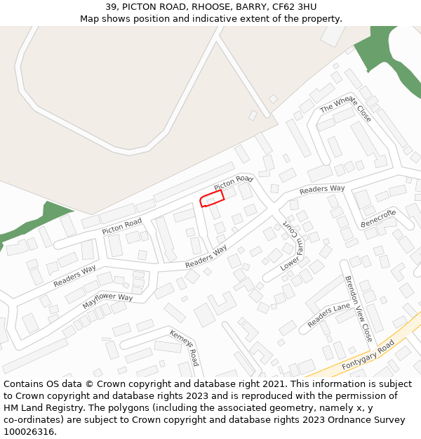 39, PICTON ROAD, RHOOSE, BARRY, CF62 3HU: Location map and indicative extent of plot