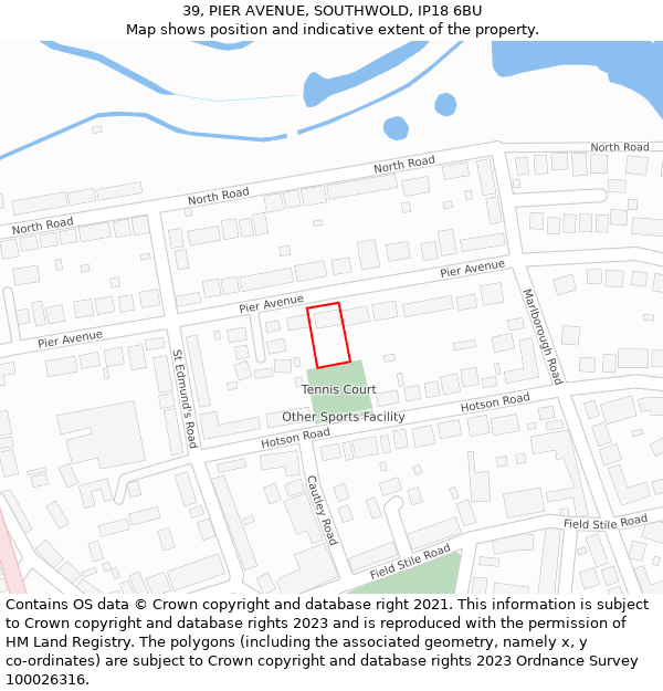 39, PIER AVENUE, SOUTHWOLD, IP18 6BU: Location map and indicative extent of plot