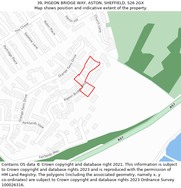 39, PIGEON BRIDGE WAY, ASTON, SHEFFIELD, S26 2GX: Location map and indicative extent of plot