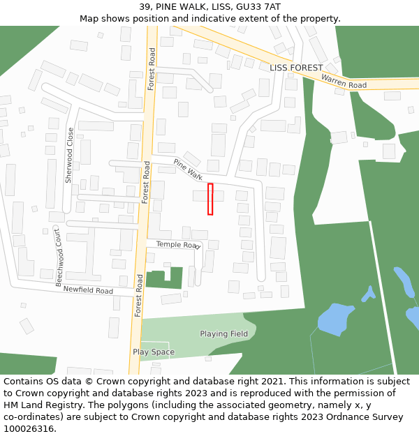 39, PINE WALK, LISS, GU33 7AT: Location map and indicative extent of plot