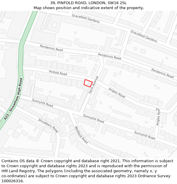 39, PINFOLD ROAD, LONDON, SW16 2SL: Location map and indicative extent of plot