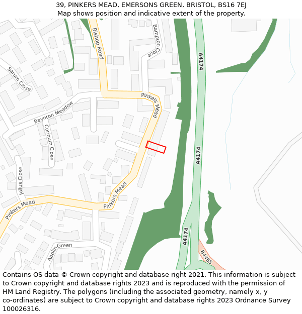 39, PINKERS MEAD, EMERSONS GREEN, BRISTOL, BS16 7EJ: Location map and indicative extent of plot