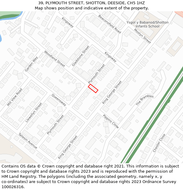 39, PLYMOUTH STREET, SHOTTON, DEESIDE, CH5 1HZ: Location map and indicative extent of plot