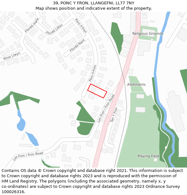 39, PONC Y FRON, LLANGEFNI, LL77 7NY: Location map and indicative extent of plot