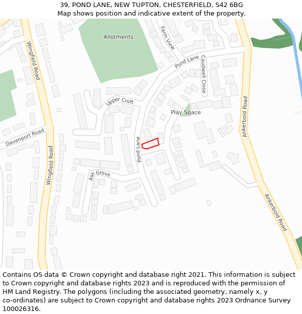 39, POND LANE, NEW TUPTON, CHESTERFIELD, S42 6BG: Location map and indicative extent of plot