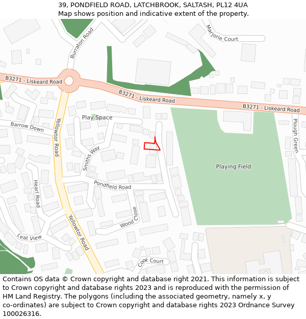 39, PONDFIELD ROAD, LATCHBROOK, SALTASH, PL12 4UA: Location map and indicative extent of plot