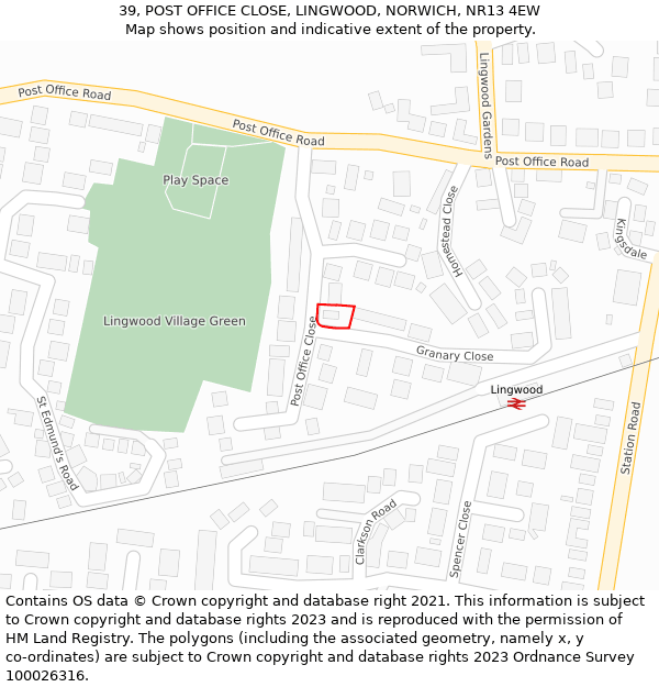 39, POST OFFICE CLOSE, LINGWOOD, NORWICH, NR13 4EW: Location map and indicative extent of plot