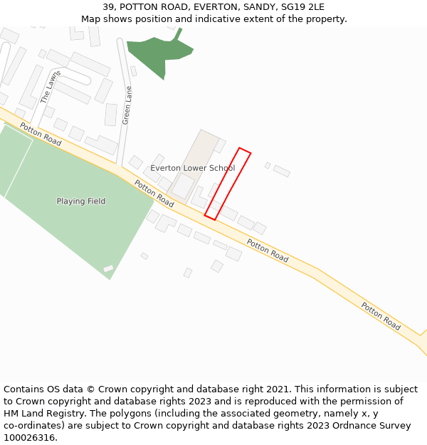 39, POTTON ROAD, EVERTON, SANDY, SG19 2LE: Location map and indicative extent of plot