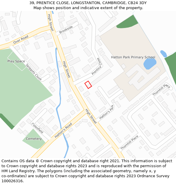 39, PRENTICE CLOSE, LONGSTANTON, CAMBRIDGE, CB24 3DY: Location map and indicative extent of plot