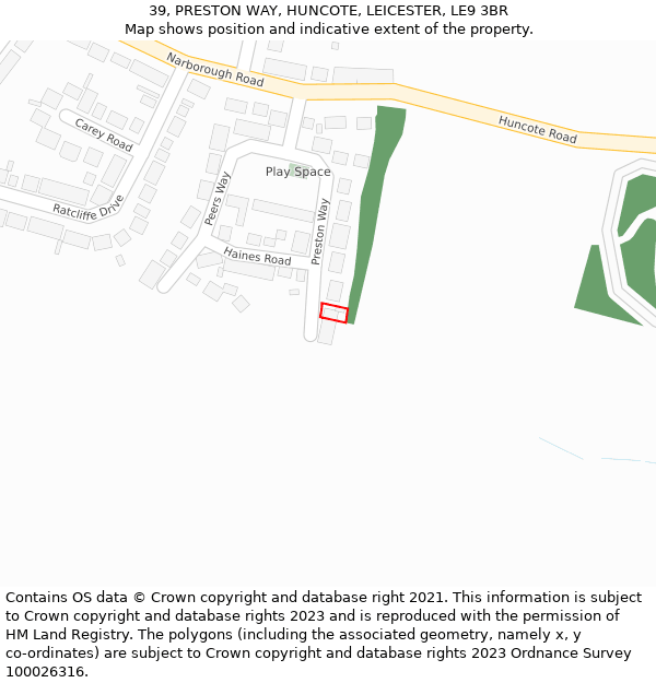 39, PRESTON WAY, HUNCOTE, LEICESTER, LE9 3BR: Location map and indicative extent of plot