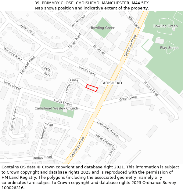 39, PRIMARY CLOSE, CADISHEAD, MANCHESTER, M44 5EX: Location map and indicative extent of plot