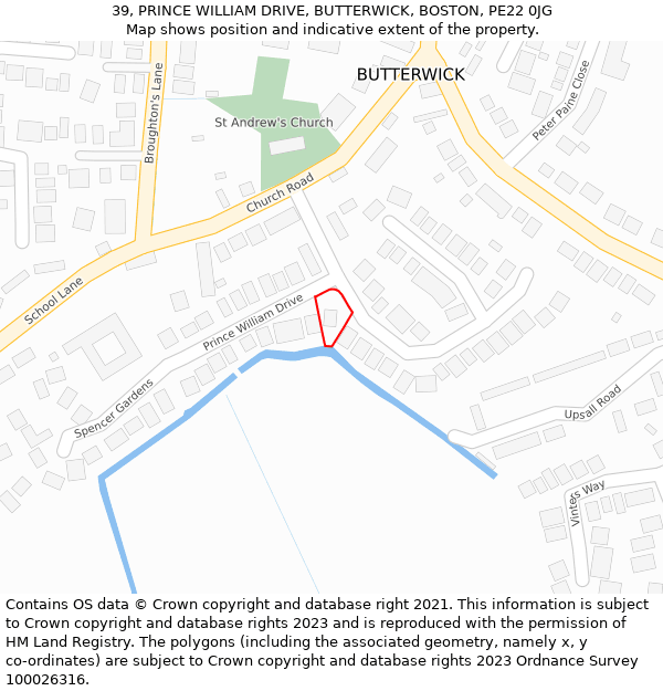 39, PRINCE WILLIAM DRIVE, BUTTERWICK, BOSTON, PE22 0JG: Location map and indicative extent of plot