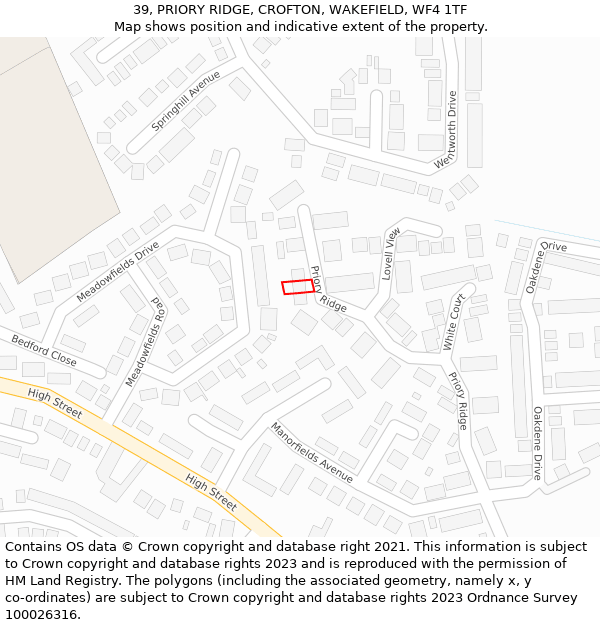 39, PRIORY RIDGE, CROFTON, WAKEFIELD, WF4 1TF: Location map and indicative extent of plot