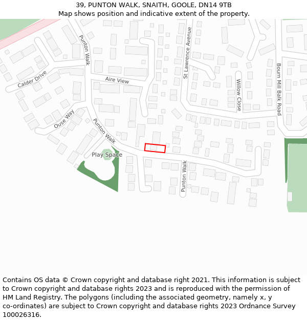 39, PUNTON WALK, SNAITH, GOOLE, DN14 9TB: Location map and indicative extent of plot