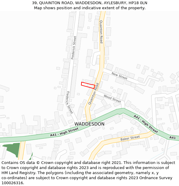 39, QUAINTON ROAD, WADDESDON, AYLESBURY, HP18 0LN: Location map and indicative extent of plot