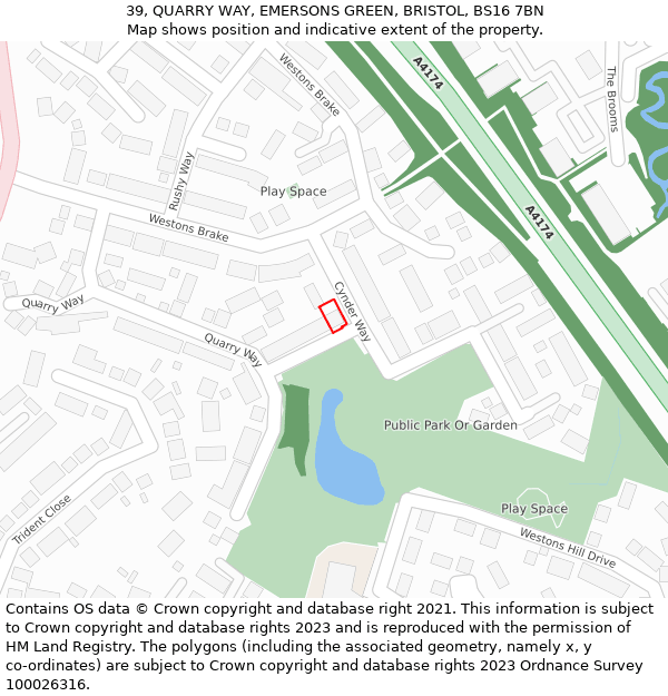 39, QUARRY WAY, EMERSONS GREEN, BRISTOL, BS16 7BN: Location map and indicative extent of plot