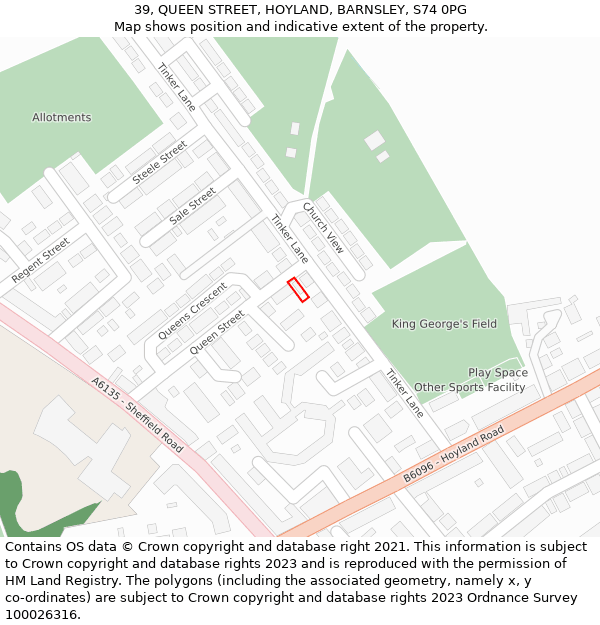 39, QUEEN STREET, HOYLAND, BARNSLEY, S74 0PG: Location map and indicative extent of plot