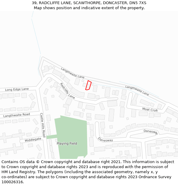 39, RADCLIFFE LANE, SCAWTHORPE, DONCASTER, DN5 7XS: Location map and indicative extent of plot