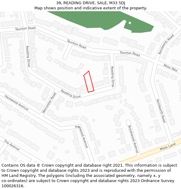 39, READING DRIVE, SALE, M33 5DJ: Location map and indicative extent of plot