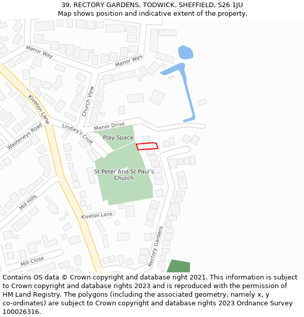 39, RECTORY GARDENS, TODWICK, SHEFFIELD, S26 1JU: Location map and indicative extent of plot