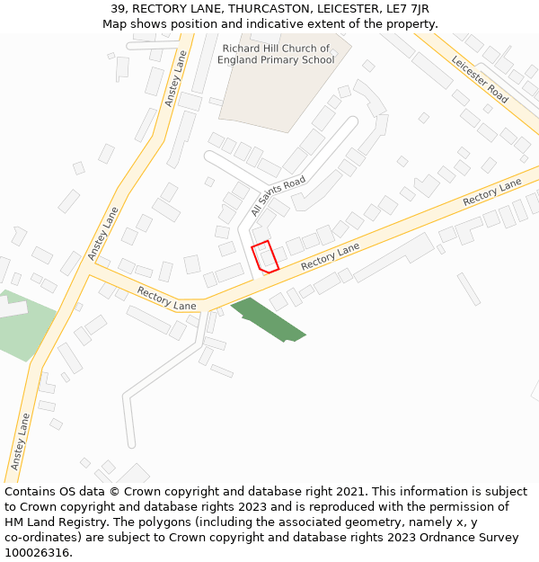 39, RECTORY LANE, THURCASTON, LEICESTER, LE7 7JR: Location map and indicative extent of plot