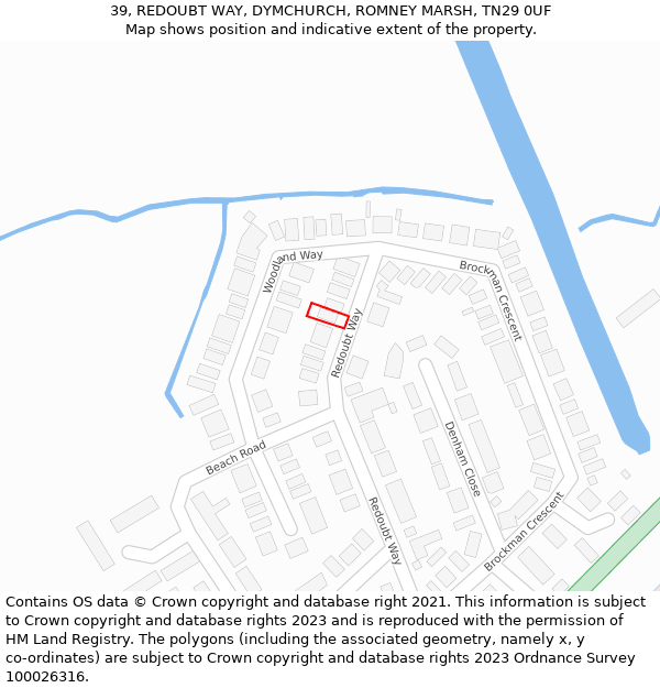 39, REDOUBT WAY, DYMCHURCH, ROMNEY MARSH, TN29 0UF: Location map and indicative extent of plot