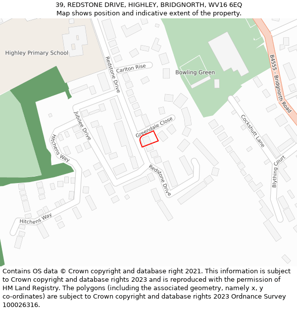 39, REDSTONE DRIVE, HIGHLEY, BRIDGNORTH, WV16 6EQ: Location map and indicative extent of plot