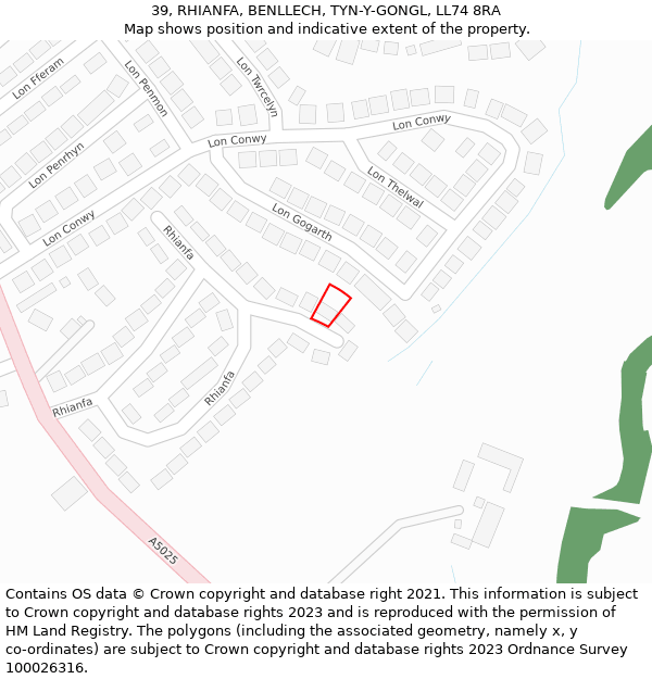 39, RHIANFA, BENLLECH, TYN-Y-GONGL, LL74 8RA: Location map and indicative extent of plot