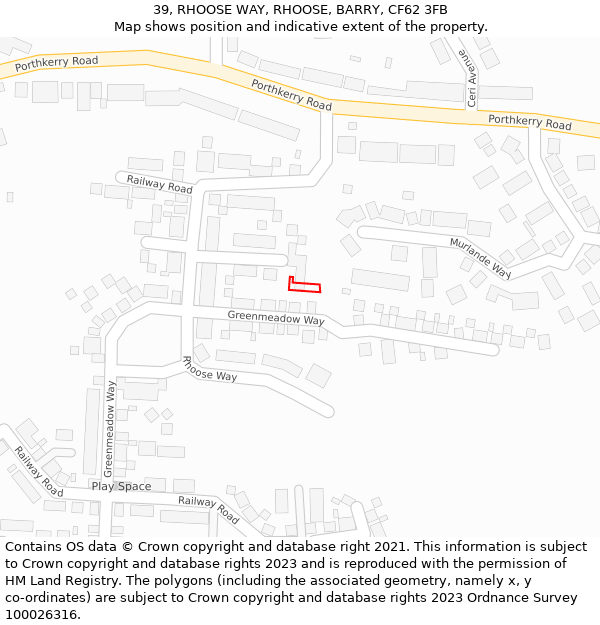 39, RHOOSE WAY, RHOOSE, BARRY, CF62 3FB: Location map and indicative extent of plot