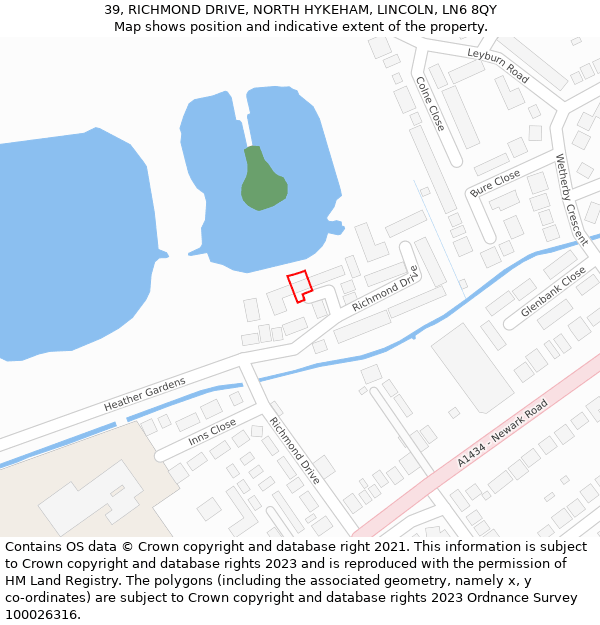 39, RICHMOND DRIVE, NORTH HYKEHAM, LINCOLN, LN6 8QY: Location map and indicative extent of plot