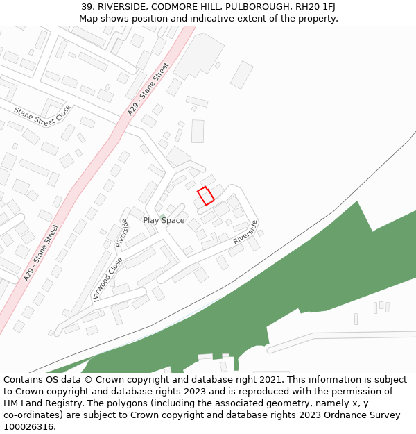 39, RIVERSIDE, CODMORE HILL, PULBOROUGH, RH20 1FJ: Location map and indicative extent of plot