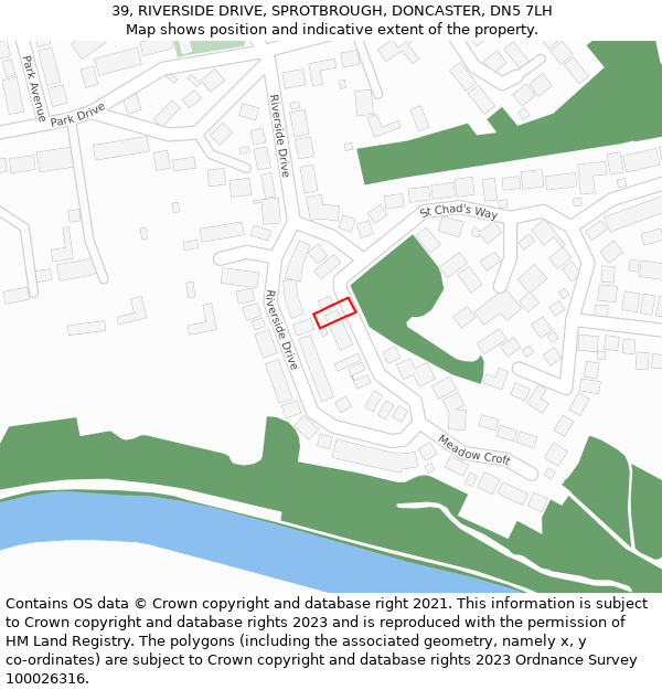 39, RIVERSIDE DRIVE, SPROTBROUGH, DONCASTER, DN5 7LH: Location map and indicative extent of plot