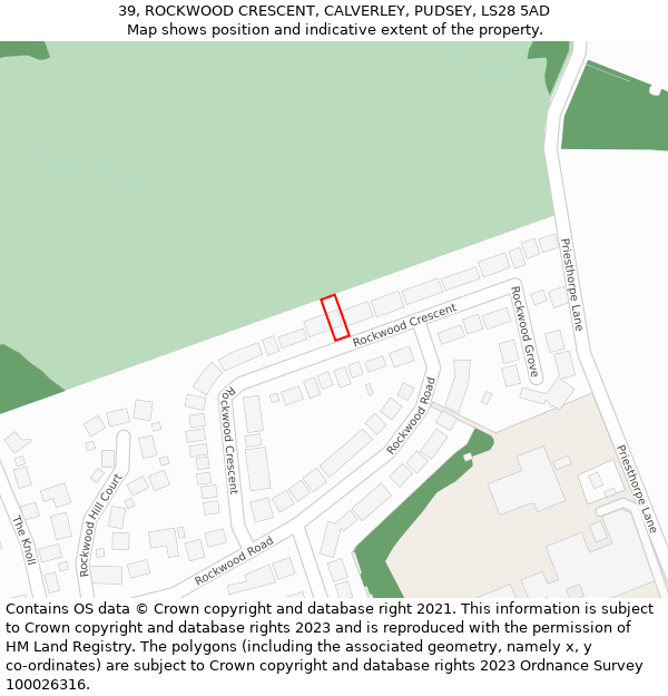 39, ROCKWOOD CRESCENT, CALVERLEY, PUDSEY, LS28 5AD: Location map and indicative extent of plot