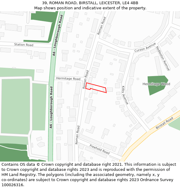 39, ROMAN ROAD, BIRSTALL, LEICESTER, LE4 4BB: Location map and indicative extent of plot