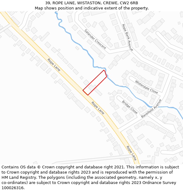 39, ROPE LANE, WISTASTON, CREWE, CW2 6RB: Location map and indicative extent of plot